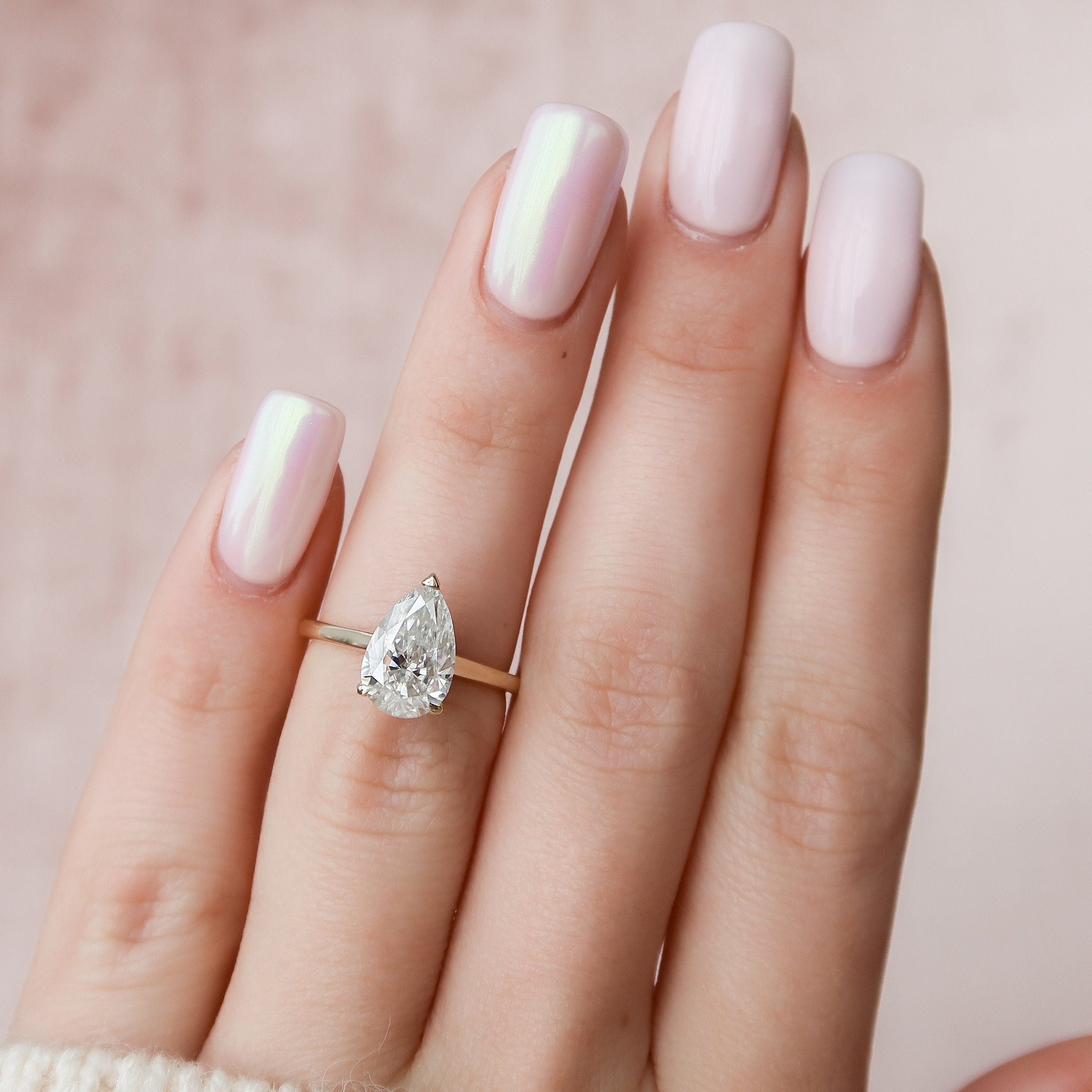 2.0 CT Pear Solitaire & Hidden Halo Style Moissanite Engagement Ring 6